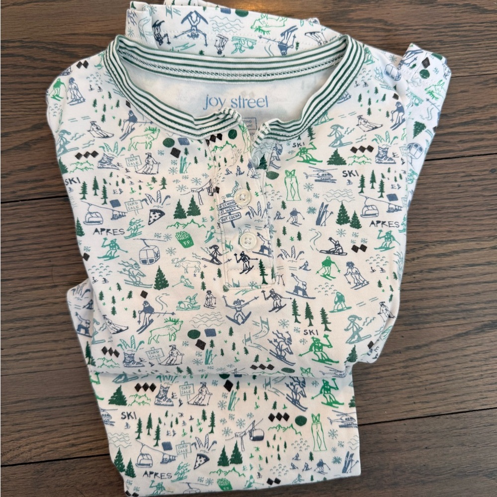 Joy Street Kids Pajama Set - Green and Blue Ski Print